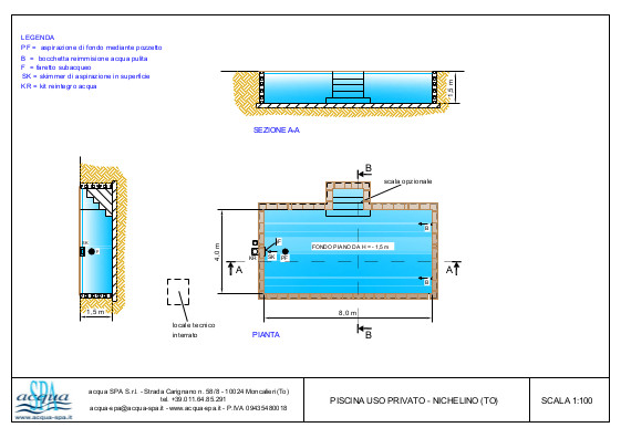piscina interrata isoblok, forma classica, scala interna, riscaldamento con pompa di calore, progetto Acqua SPA®